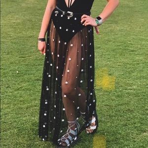 Urban Outfitters Black Mesh Daisy Maxi Skirt